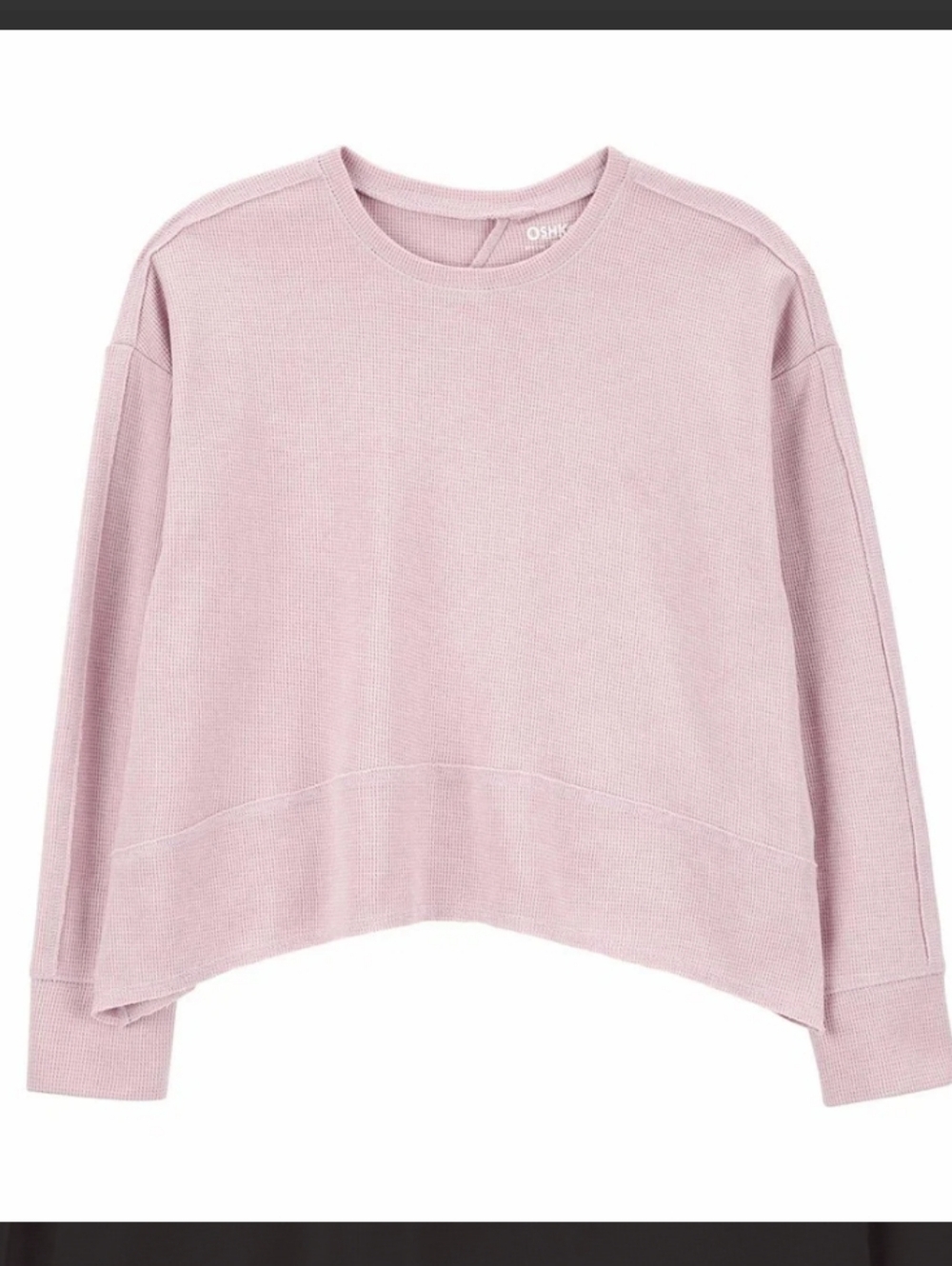 Ballet Pink Osh'Kosh Waffle Knit Long-Sleeve Raw Hem Top 14 Girl's Boxy Flowy